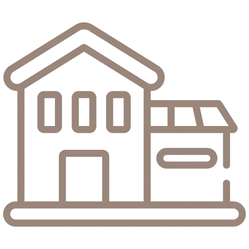 M. Ulusoy & Söhne GbR – Malermeisterbetrieb – Umriss-Symbol eines Hauses mit Hauptgebäude, drei Fenstern, Eingangstür und angebauter Garage